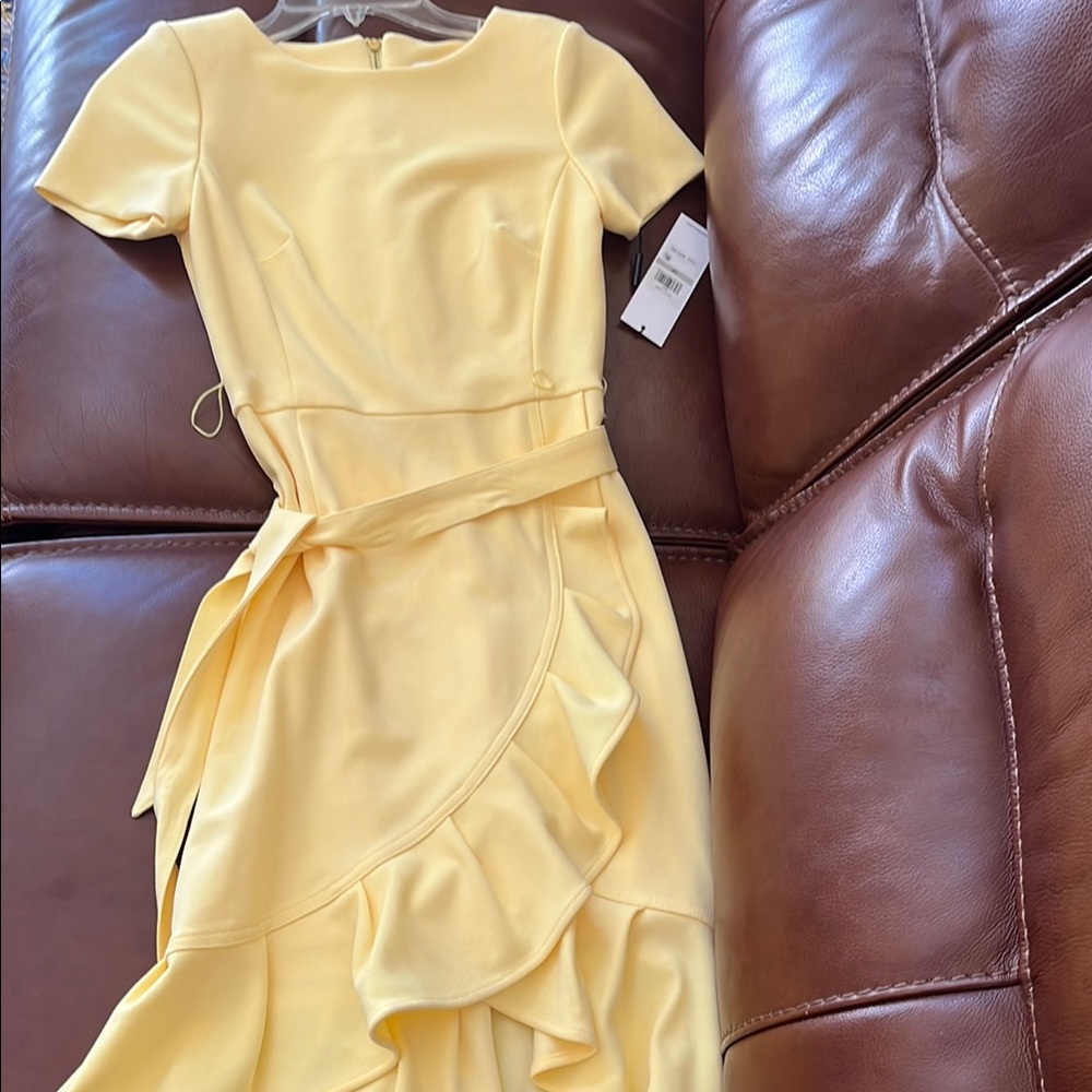 Calvin Klein Collection Yellow Ribbed Asymmetrical Mini Dress
